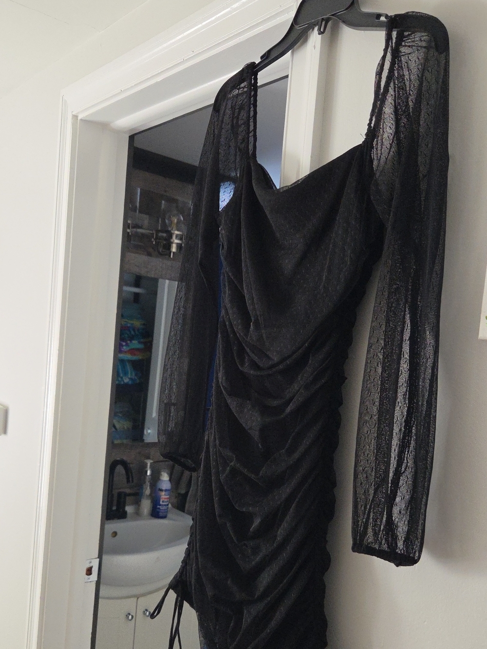 Jump Black Long Sleeve Sheer Ruched Dress